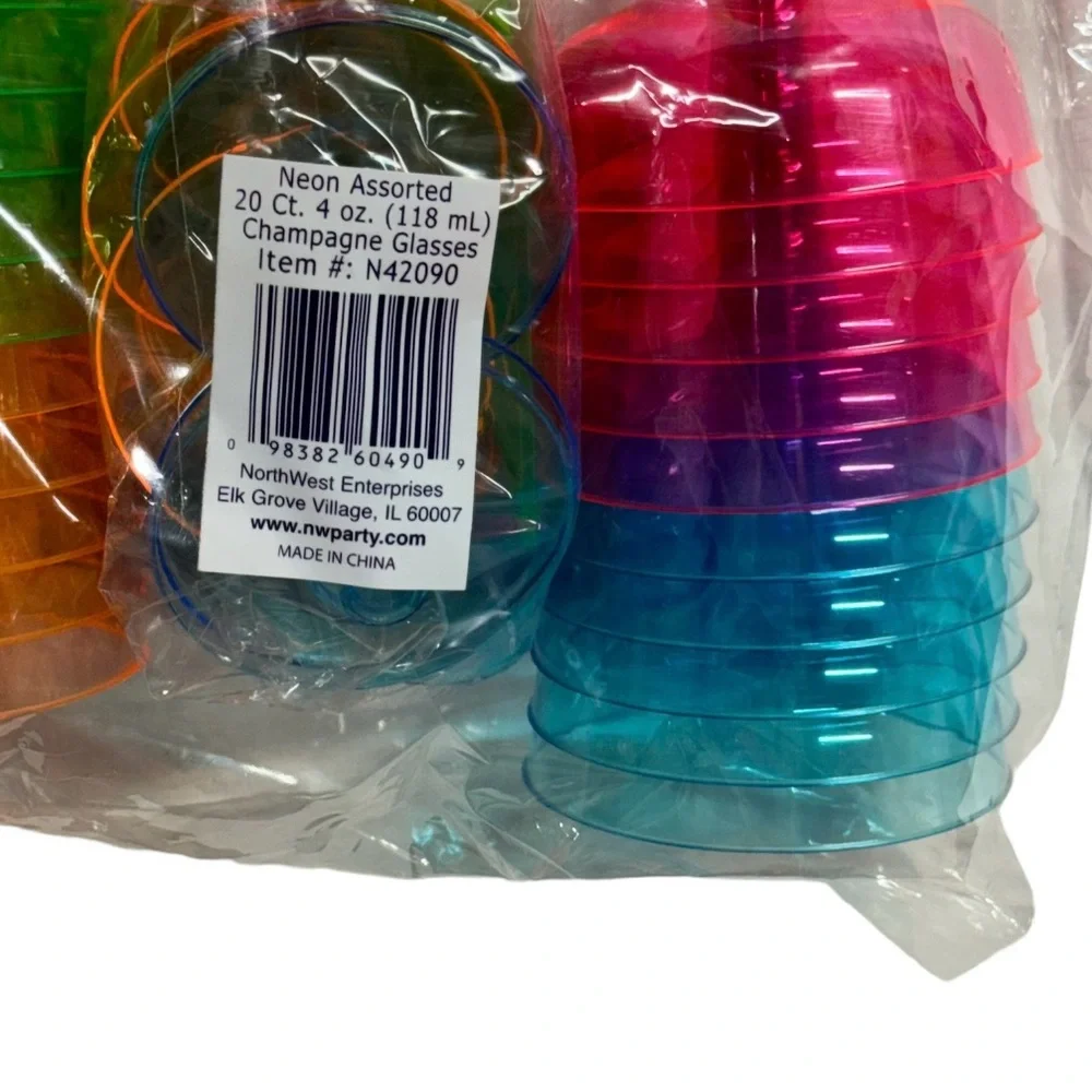 20 multicolor champagne glasses brand new in package. Orange, pink, blue & green